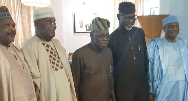 Atiku Obasanjo meeting: Atiku Abubakar and Olusegun Obasanjo in discussion."