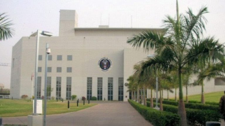 US Embassy in Nigeria closed sign, observance of Presidents' Day.