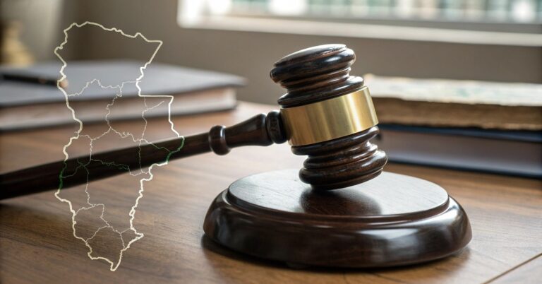 Gavel striking down with Ekiti State map outline, representing the dismissal of a teacher in Ekiti, Nigeria. This symbolizes justice in the case where a teacher impregnates student Ekiti.