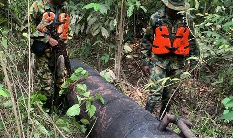 Nigerian Army patrol boat in the Niger Delta, combating illegal oil refining