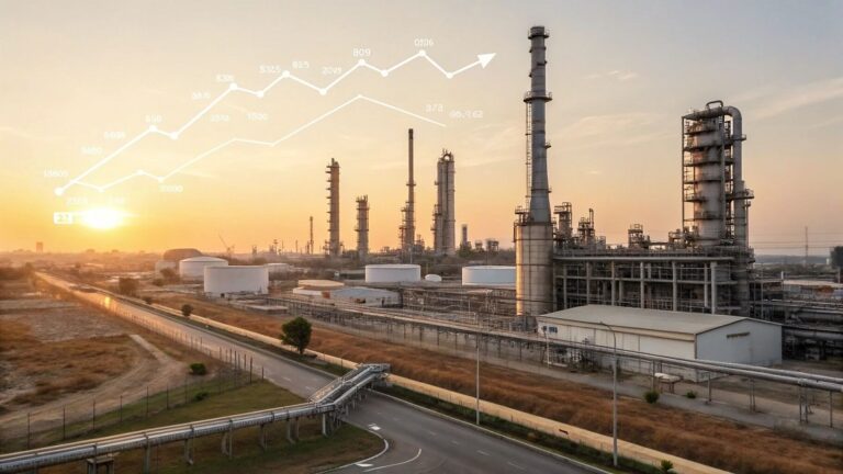 Oil refinery in Nigeria at sunset, symbolizing increased oil production