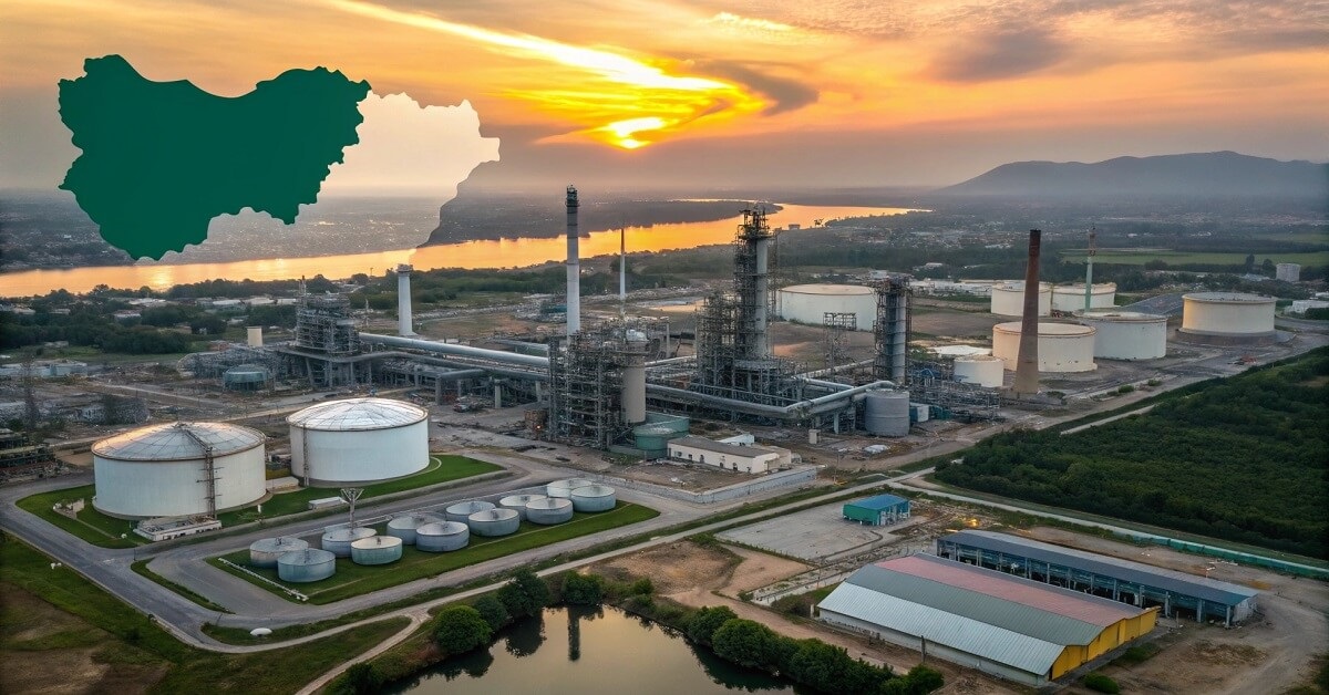 Aerial view of a Nigerian oil refinery, symbolizing the Federal government's focus on domestic refining capacity.