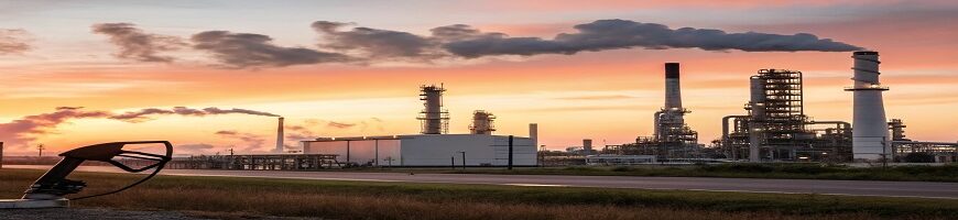 A large oil refinery with smoke rising from chimneys, illuminated at dusk, symbolizing the resurgence of refinery operations and potential fuel price