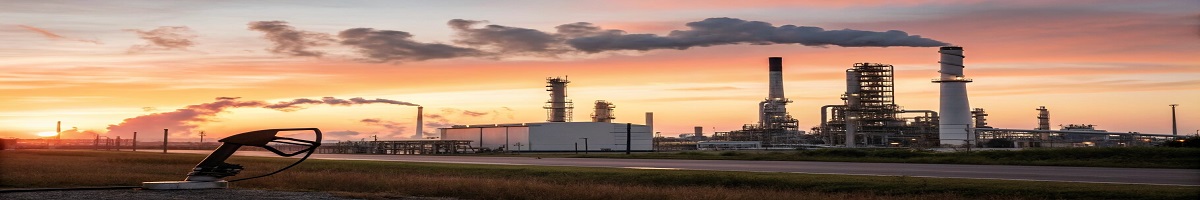 A large oil refinery with smoke rising from chimneys, illuminated at dusk, symbolizing the resurgence of refinery operations and potential fuel price