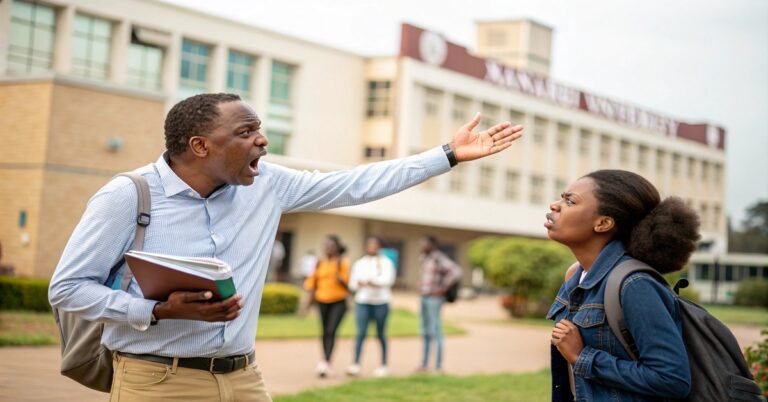 Confrontation between a student and a lecturer on the Nnamdi Azikiwe University (UNIZIK) campus, following an incident where the student bit the lecturer."