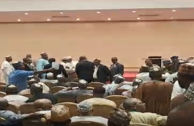 Atiku Obi coalition meeting in Abuja hit by chaos. Jigawa delegate row sparks fierce dispute; security restores calm.