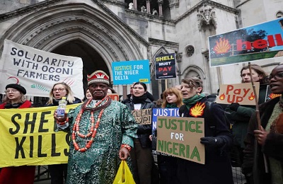 UK court rules Shell liable for Oil Spills in Niger Delta. Over 13,500 residents sue for damages. Justice and cleanup demanded.