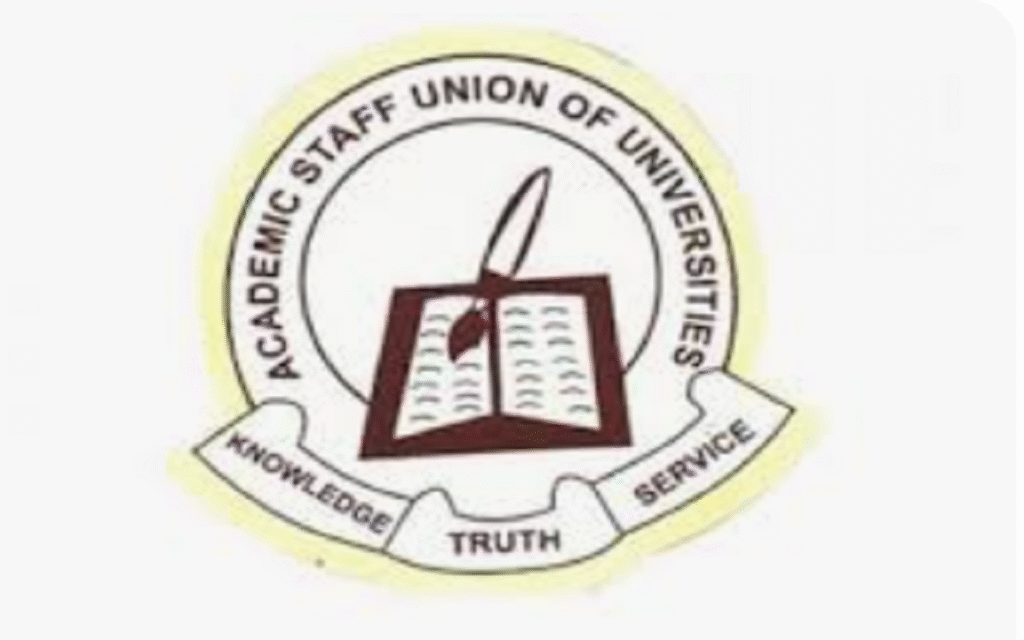 ASUU officials holding protest banners during university campus rally demanding government action on education funding