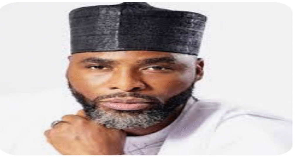 Nigerian Nollywood actor Ibrahim Chatta in traditional Yoruba costume during film production