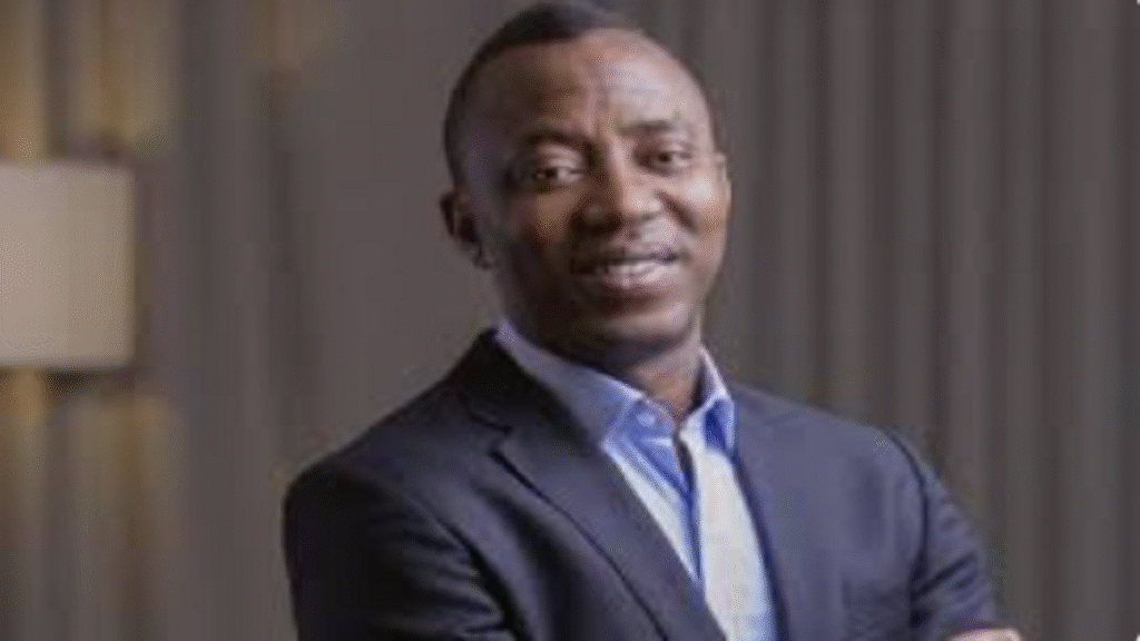 Activist Omoyele Sowore speaking at a press conference about his legal challenge against DSS social media censorship