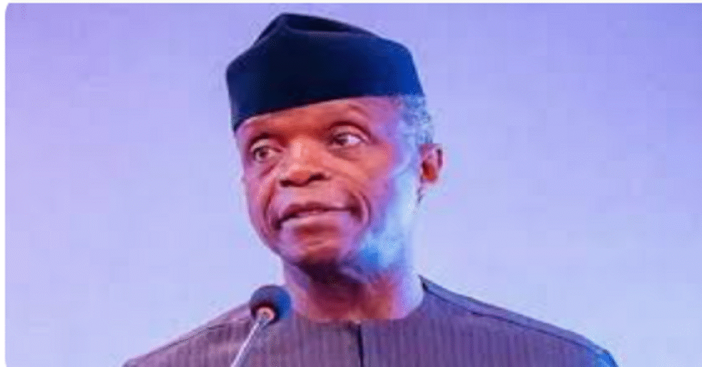 Former Nigerian Vice President Yemi Osinbajo addressing officials during his tenure, emphasizing his legal background and constitutional advocacy role.