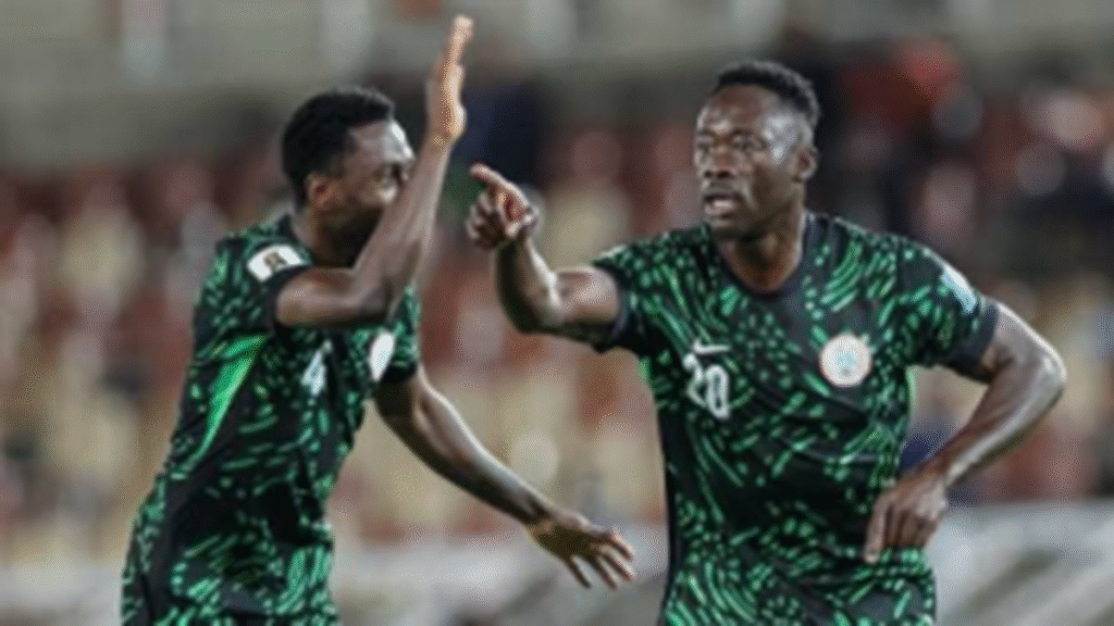 Akor Adams celebrating his debut goal for Nigeria Super Eagles against Lesotho in 2026 World Cup qualifier