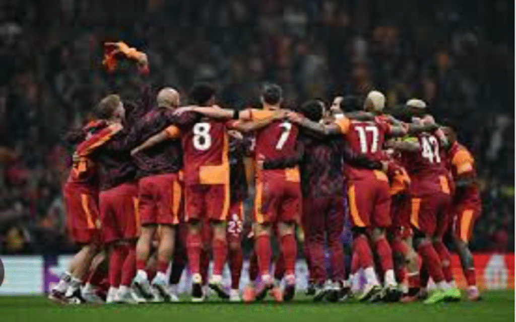 Victor Osimhen celebrates after scoring penalty kick for Galatasaray against Liverpool in Champions League match at Turk Telekom Stadium Istanbul