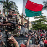 CAPSAT military convoy drives through Antananarivo streets during Madagascar coup after President Rajoelina impeachment