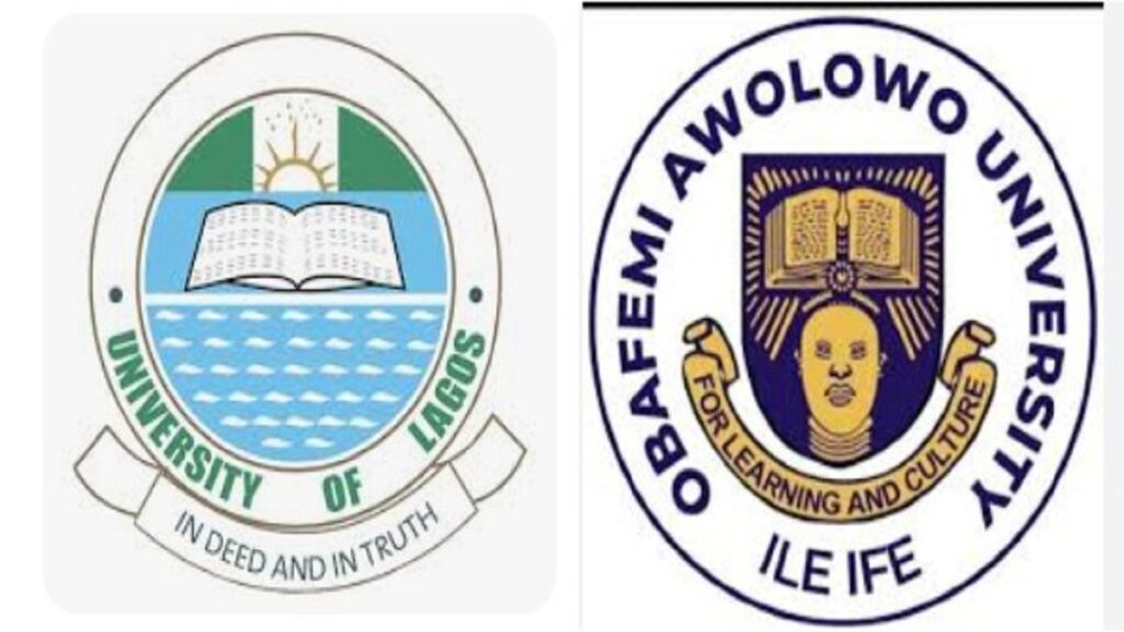 Text: Nigerian students checking university admission results on JAMB CAPS platform amid court order halting OAU UNILAG admissions